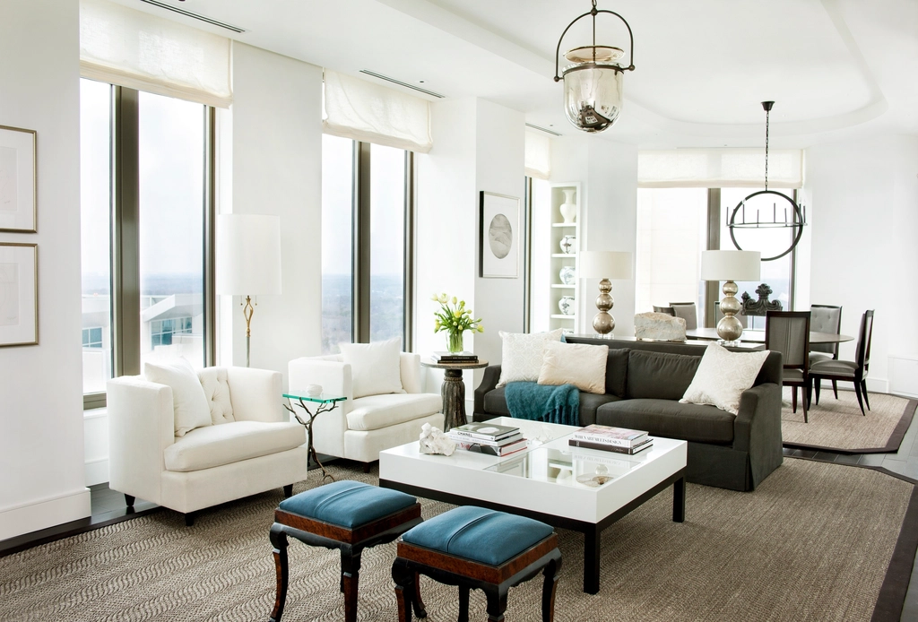 A bright living room with wide windows